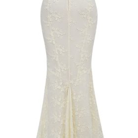 Veronica Vintage Ivory Embroidered Godet Maxi Skirt - Image 4