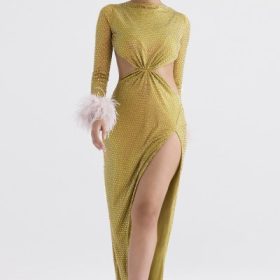 Gina Chartreuse Crystallised Maxi Dress - Image 6