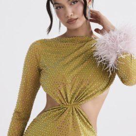 Gina Chartreuse Crystallised Maxi Dress - Image 9