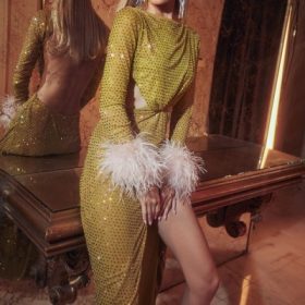 Gina Chartreuse Crystallised Maxi Dress - Image 15