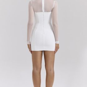 Holly White Plunge Mini Dress - Image 9