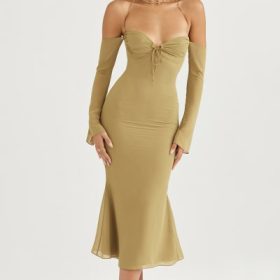 Naomi Olive Halter Midi Dress - Image 8