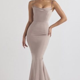 Violette Mushroom Satin Fishtail Gown - Image 5