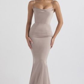 Violette Mushroom Satin Fishtail Gown - Image 6