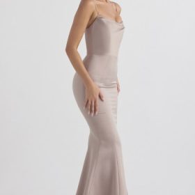 Violette Mushroom Satin Fishtail Gown - Image 9
