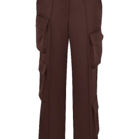 Daria Chocolate Satin Cargo Trousers - Image 2