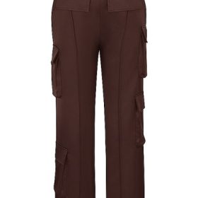 Daria Chocolate Satin Cargo Trousers - Image 4