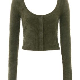 Gene Khaki Soft Fluffy Knit Cardigan - Image 2