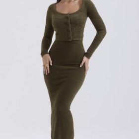 Gene Khaki Soft Fluffy Knit Cardigan - Image 6