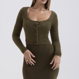 Gene Khaki Soft Fluffy Knit Cardigan - Image 7