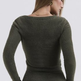 Gene Khaki Soft Fluffy Knit Cardigan - Image 11