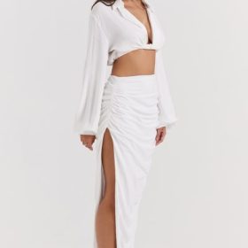 Loie White Gathered Maxi Skirt - Image 11