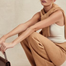 Yalina Camel Cashmere Blend Trousers - Image 12