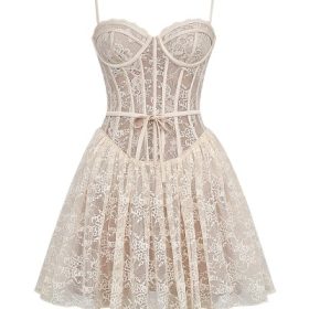 Louisa Vintage Cream Lace Mini Dress - Image 2