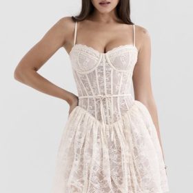 Louisa Vintage Cream Lace Mini Dress - Image 5