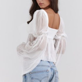 Lucie White Pleated Top