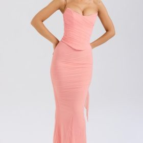Cassidy Peach Fluted Hem Maxi Skirt - Image 7