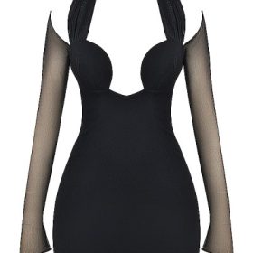 Holly Black Plunge Mini Dress - Image 2