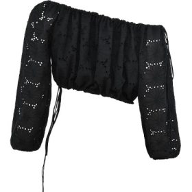 Mistress Rocks Black Broderie Cotton Off Shoulder Top - Image 4