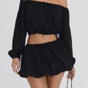 Mistress Rocks Black Broderie Cotton Off Shoulder Top - Image 7