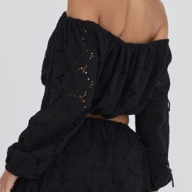 Mistress Rocks Black Broderie Cotton Off Shoulder Top - Image 11