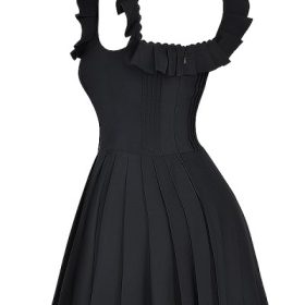 Jemima Black Pin Tuck Pleated Dress - Image 3