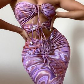 Kasia Purple Swirl Cutout Midi Dress - Image 7
