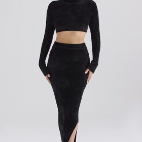 Rene Black Chenille Maxi Skirt - Image 8