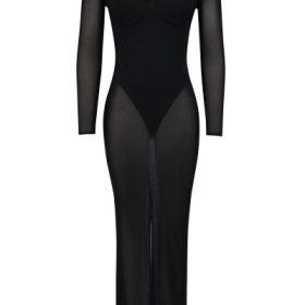 Everly Black Mesh Maxi Dress with Bodysuit - Image 2