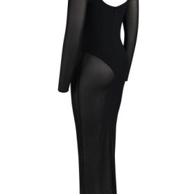 Everly Black Mesh Maxi Dress with Bodysuit - Image 3