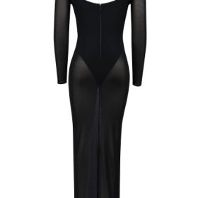 Everly Black Mesh Maxi Dress with Bodysuit - Image 4