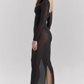 Everly Black Mesh Maxi Dress with Bodysuit - Image 8