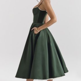 Mademoiselle Forest Green Satin Tulle Midi Dress - Image 2
