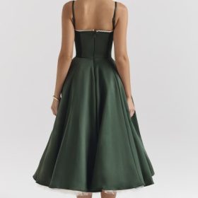 Mademoiselle Forest Green Satin Tulle Midi Dress - Image 3