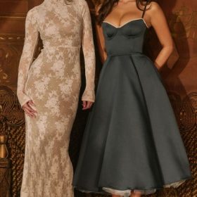 Mademoiselle Forest Green Satin Tulle Midi Dress - Image 4