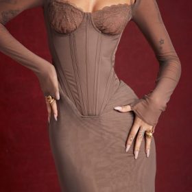 Safran Mocha Corset Midi Dress