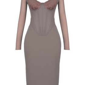 Safran Mocha Corset Midi Dress - Image 2