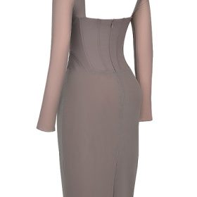 Safran Mocha Corset Midi Dress - Image 3