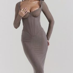 Safran Mocha Corset Midi Dress - Image 9