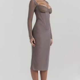 Safran Mocha Corset Midi Dress - Image 10