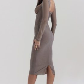 Safran Mocha Corset Midi Dress - Image 12