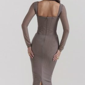 Safran Mocha Corset Midi Dress - Image 13