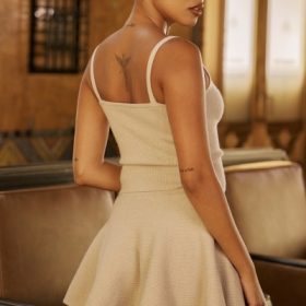 Fern Biscuit Wool Cashmere Ribbed Flounce Mini Skirt