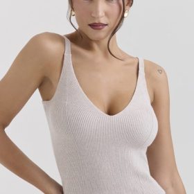 Fern Biscuit Wool Cashmere Ribbed Flounce Mini Skirt - Image 7
