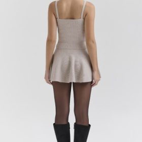 Fern Biscuit Wool Cashmere Ribbed Flounce Mini Skirt - Image 10