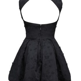 Melika Black Backless Embroidered Mini Puffball Dress - Image 4
