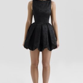 Melika Black Backless Embroidered Mini Puffball Dress - Image 7