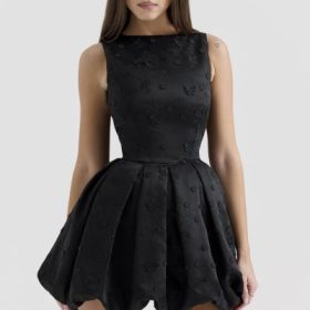 Melika Black Backless Embroidered Mini Puffball Dress - Image 8