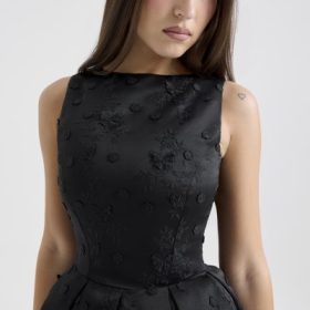 Melika Black Backless Embroidered Mini Puffball Dress - Image 9