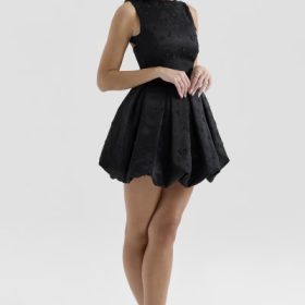 Melika Black Backless Embroidered Mini Puffball Dress - Image 10